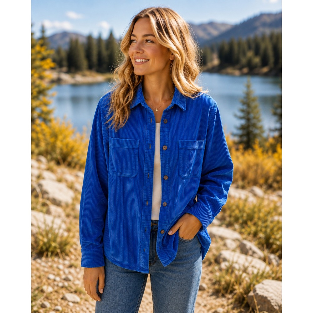 L.L.Bean Women's Blue Corduroy Button-Down Shirt / Overshirt Size Med